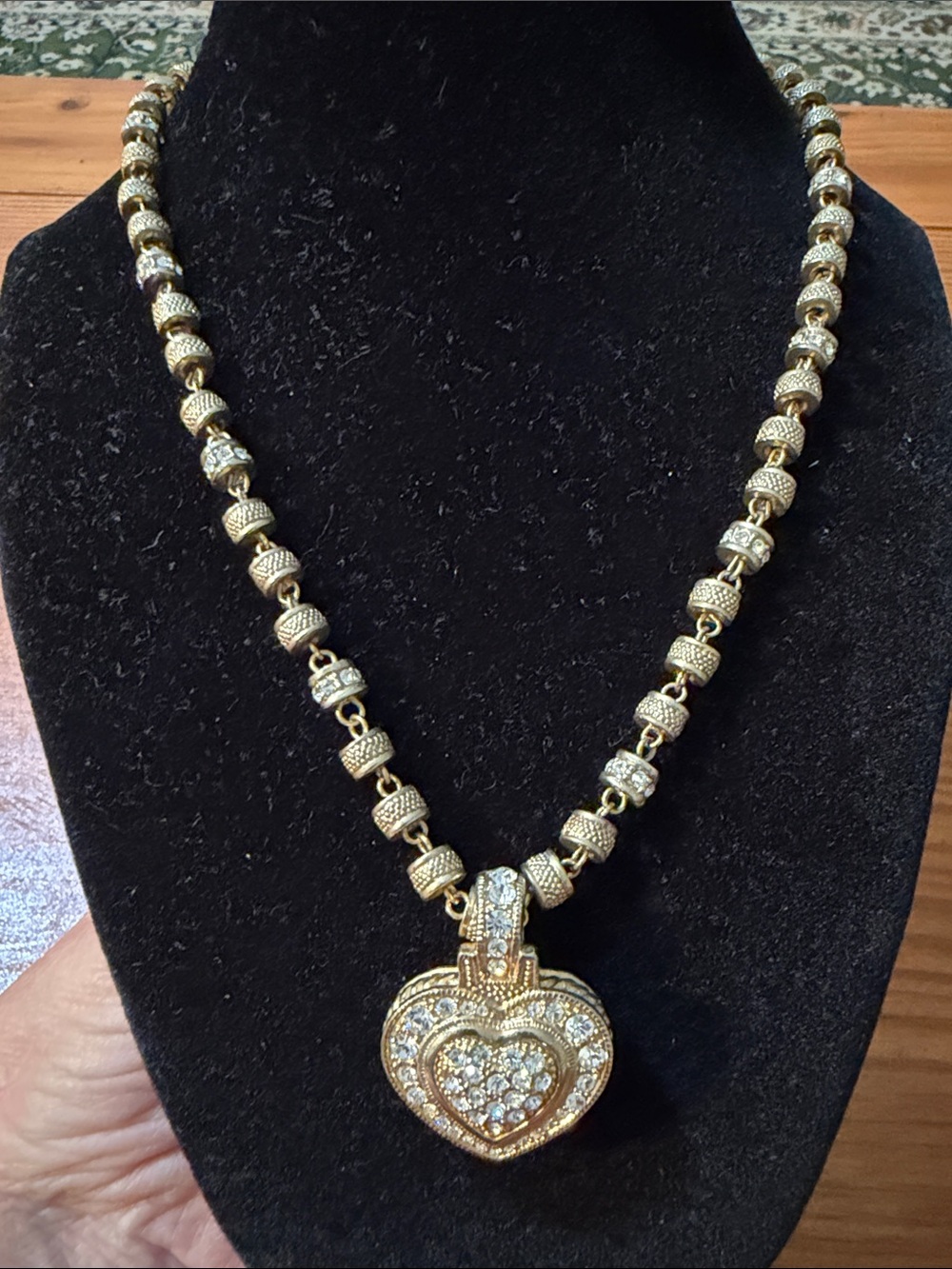 Goldtone Necklace with Crystal Accents and a Removable Heart Pendant